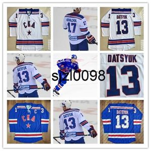 Sj98 13 Pavel Datsyuk KHL CKA St Petersburg 17 Ilya Kovalchuk KHL Blue White Custom Hockey Jerseys Cheap