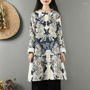 Roupas étnicas Outono Estilo Chinês Feminino Trench Coat Top Retro Elegante Lady Warm Outerwear Cheongsam Ladies Tops FF3006