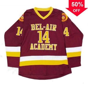 Mag A3740 Bel-Air Academy 14 Will Smith Movie Hockey Hockey Stuthed Jersey 100% вышивая мужская женская молодежная хоккейные красные майки