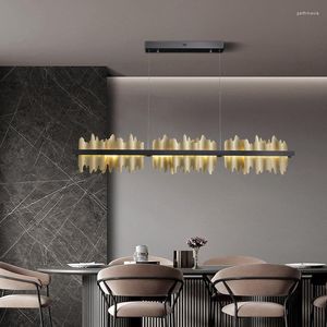 Lustres lustre de led moderno para sala de jantar design de chamas pendurado lâmpada cozinha ilha retângulo luminárias com regulável