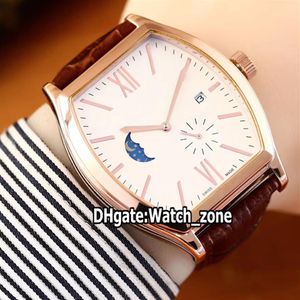 Luksusowy nowy Malte Moon Phase 7000M 000R Biała tarcza automatyczna męska zegarek Rose Gold Case Brązowe Pieczniki Pieczniki Sport Watche Watc278