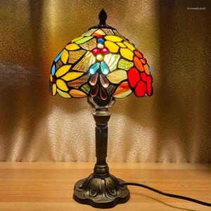 Lampy stołowe LED Tiffany Desktop Lampa kolorowy szklany szklany łóżko dekorator retro lekki mozaika zabarwiona do studiowania sypialni kawiarnia nocna stolik nocny