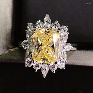 Anéis de casamento requintado topázio amarelo princesa zircônia cúbica noivado para mulheres festa jóias presente