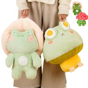 Plush Pillows Cushions 1pc Soft Frog Plushie Stuffed Kawaii Animals Red Mushroom Hat Frogs Baby Appease Doll Single Dog Trick Birthday Gift Kids Boy 230603