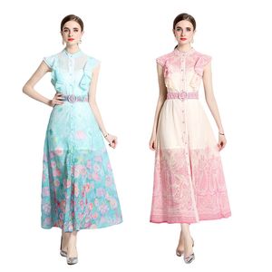 Women Floral Dress Boutique Ruffles Short Sleeve Dresses 2023 Summer Long Dress High-end Fashion Lady Party Holiday Dresses Chiffon Printed Dresses