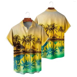 メンズカジュアルシャツメンズプリントハワイアン半袖ボタンダウンビーチシャツのためのコールドギアロング