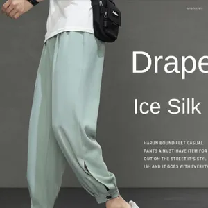 Men's Pants Brand Men's Summer Ice Silk Slim Fit Casual Set Nine Point Sports Fashion Loose