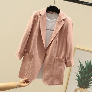 Damenanzüge Frühling schlanke kleine Jacken für Frauen Blazer 2023 Leinenanzug Mantel dünn Dreiviertelmäntel Schwarz Rosa Weiß Gelb