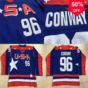 Mag MitNess 96 Charlie Conway Jersey 2017 Team USA Mighty Ducks Movie Ice Hockey Jersey Allemaal gestikt en geborduurd