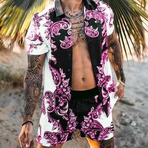 Fatos de treino masculinos 2023 conjuntos de impressão de moda masculina lapela manga curta camisa casual conjunto de shorts de praia verão férias havaianas ternos S-3XL