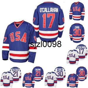SJ98 Mens 1980 USA Miracle на хоккейном майке #17 Джек О'Каллахан #21 Майк Эрузионе #30 Джим Крейг 100% сшита команды США.
