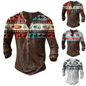 Camisas casuais masculinas manga longa t estampa 3d com decote em o tops sólidos moda diária roupas vintage camiseta de algodão fitness