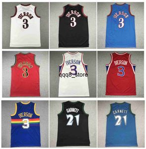 qqq8 76erss Allen Iverson Basquete Jersey Mitchell e Ness Filadélfia Timberwolve Kevin Garnett Minnesotas Azul Vermelho Preto Branco Tamanho S-XXL