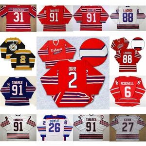 C2604 MIT OSHAWA GENERALS JERSEY 91 John Tavares 27 Kewin 2 Bobby Orr 31 Dirienzo 26 Shane Doyle 6 Jimmy McDowell 88 Eric Lindros Hockey Jersey