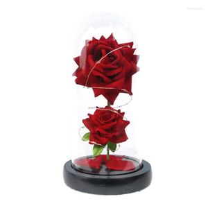 Decorative Flowers Rose In LED Glass Dome Artificial Forever Gift For Mom Graduation Valentine's Day Anniversary Birthday