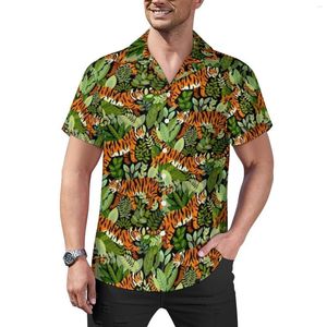 Мужские повседневные рубашки бенгальские тигровые припечатки свободная рубашка мужские зеленые джунгли летние на заказ короткие рукава винтажные негабаритные блузо
