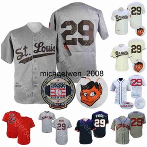 Mi208 Satchel Paige Jersey Hall of Fame Patch Salute to Service 1948 1953 Creme Grau Weiß Marine Rot Player Drop Shipping Größe S-3XL