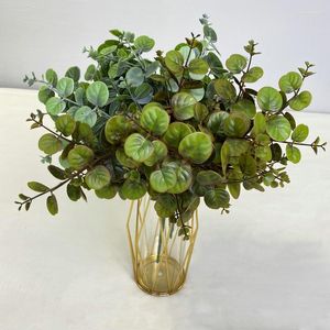 Flores decorativas Planta artificial Caules de eucalipto Verdura Ramos falsos Folhas para buquê de casamento Centros de mesa