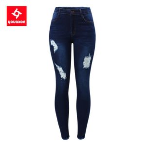 Jeans 2724 Youaxon clearance streetwear koreansk mode rippade mager jeans kvinna stretchy denim byxor jeans för kvinnor kläder
