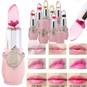 6 Pz/scatola Crystal Clear Fiore Jelly Lip Balm Kit Set Temperatura Cambiamento di Colore Rossetto Idratante Vitamina E Bellezza Salute