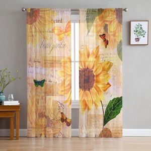 Curtain Sunflower Butterfly Tulle Curtains For Living Room Bedroom Kitchen Decoration Chiffon Sheer Voile Window Custom Drape