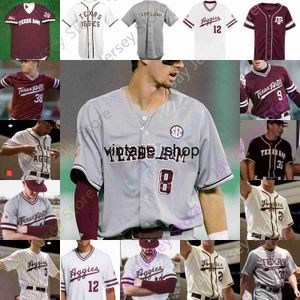 Vin TEXAS A&M Baseball Jersey NCAA College Michael Wacha Will Frizzell Ray Alejo Austin Bost Logan Britt Size S-3XL All Stitched Embroidery