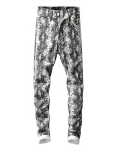 ファッションジーンズカジュアルズボンヒップホップスウェットパンツSokotoo Men039s Snake Skin Printed Grey Jeans Slim Fitストレッチペンシルパンツ3182994