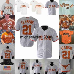 Mi208 Texas Longhorns Baseball Jersey NCAA College Kody Clemens Belt Roger Clemens Trey Faltine Witt Melendez Pete Hansen Mitchell Daly Silas Ardoin Eric Kennedy Ho