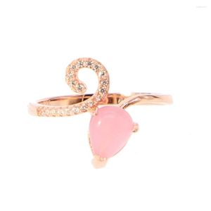 Cluster-Ringe aus 925er-Sterlingsilber, Roségold, rosafarbener Tropfenstein, Modeschmuck, wunderschöner Ring für den täglichen Gebrauch, Party, Teenager-Mädchen