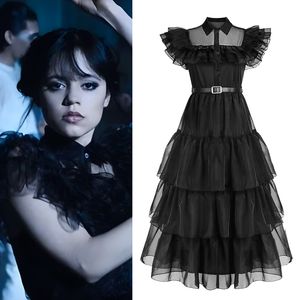 Vestidos para meninas Filme quarta-feira Addams Cosplay para fantasias de meninas 2023 Vestidos para crianças Meninas Mesh Trajes de festa de carnaval 410 anos 230603