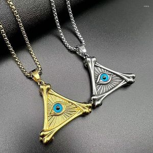 Pendant Necklaces Hip Hop Rock Stainless Steel Bone Skeleton Triangular Illuminati Masonic Pyramid Eye Of God Pendants For Men Jewelry