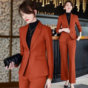 Women's Two Piece Pants Autumn And Winter Long Sleeve Suit Business Women's Clothing Fashion Temperament El Manager White Collar Jewelry