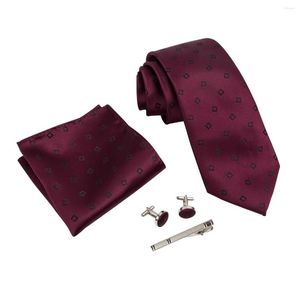 Bow Ties Ikepeibao Wine Men Dot Tie Sets With Hankie Metal Cufflinks And Clip Paisley Striped Shirt Accessories Year's Day