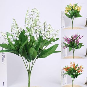 Decorative Flowers Artificial Flower Lily Of The Valley 7 Branches Fake Bridal Bouquet Wedding Party Decor Home