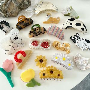 Hair Clips Delicate Colorful Strawberry Tulips Cherry Daisy Flower Cute Dog Animal Accessories For Women Jewelry