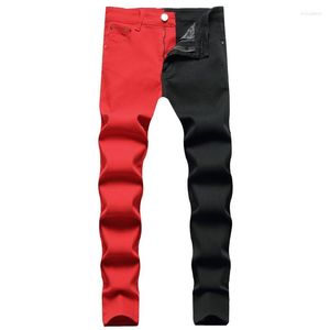 Erkekler Kot Patchwork rahat streç düz ince iki tonlu kot pamuklu sokak kıyafetleri hip hop erkek elastik pantolon 28-40