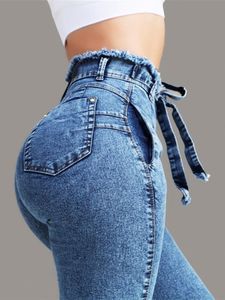 Jeans de jeans alta jeans femme for women y2k slim slim jeans bodycon tassel cinturão bandagem skinny push up jeans woman ropa mujer