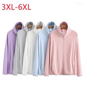 Damenjacken 2023 Damen Frühling Sommer Plus Size Tops für Frauen Große Langarm Graue Kapuzen-Sonnenschutzmantel 3XL 4XL 5XL 6XL