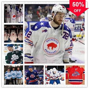 Mag Custom Men Rochester Americans Jersey 77 peterka 22 quinn 72 Mcinnnis 81 Murray 25 Ruotsalaimen 26 jobst 7 Prow 11 Kevin Porter 45 Warren