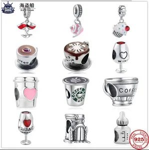 Для чар Pandora Sterling Silver Beads Dangle New Wine Cufe Cafe Cafe Bootle Bottle Penden