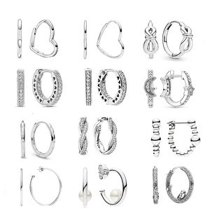 925 Silver Fit Pandora Earrings Asymmetric Heart Shaped Earrings with Crescent and Crescent Ear Hooks Dangle Fashion Charms Set Pendant DIY Fine Earrings Jewelry