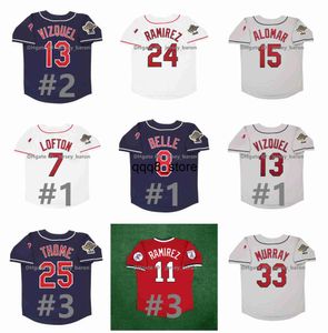 qqq8 Vintage Albert Belle 1995 World Series Manny Ramirez Baseball-Trikot Jim Thome Kenny Lofton Omar Vizquel Sandy Alomar Bob Feller Eddie Murray Sabathia Jose Rami