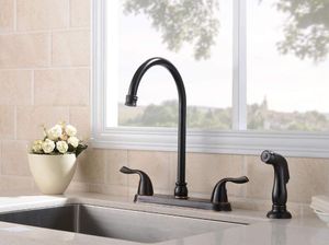 Kitchen Faucets Antique Solid Brass 2 Handles High Arch Two Mode Pull Out Sprayer Oil Rubbed Bronze Faucet 4 Hole Sink