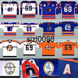 Sj98 Goon Custom 69 Doug The Thug Glatt Jersey Blau Weiß Movie Hockey Trikots genäht