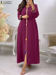 Dresses Zanzea Chic Elegant Maxi Dress Women Retro Long Sleeve Vestidos 2023 Spring Hooded Loose Kaftan Casual Holiday Dresses Oversized