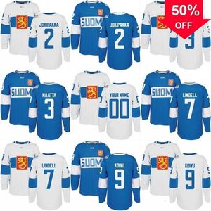 Mag Mitness 2016 World Cup of Hockey Finland Team Jersey 2 Jyrki Jokipakka 3 Olli Maatta 7 Esa Lindell 9 Mikko Koivu Custom Hockey Jerseys