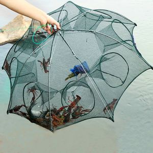Fishing Accessories Folding Fishing Network Outdoor Strengthened 4-8 Holes Automatic Fishing Net Shrimp Cage Nylon Foldable Fish Trap Cast Net Cast 230603