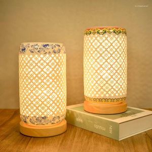 Table Lamps Classical Hollow Ceramic Lamp For Living Room Bedroom Bedside Night Light Vintage Wooden Base Desk Lights