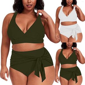 Damen-Badebekleidung 2023 Damen-Bikini mit hoher Taille, einfarbig, Übergröße, große Brust, Badeanzug, Riemchen, Badende, Badebekleidung, Badeanzug, L4