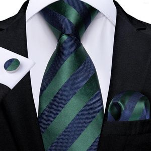 Bow Ties 2023 Green Blue Striped Silk For Men Business Wedding Party Accessories Handkerchief Cufflinks Gift Wholesale DiBanGu